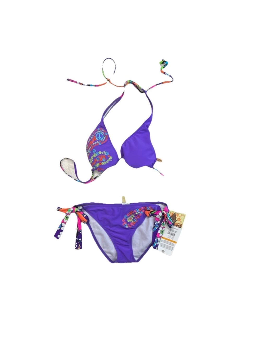 Hobie Purple Embroidered Floral Bikini Top